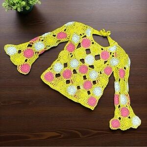 NWOT Green Colorful Flower Boho Crochet Top